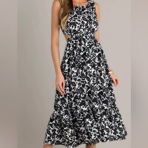 Black & White Floral Cutout Maxi Dress